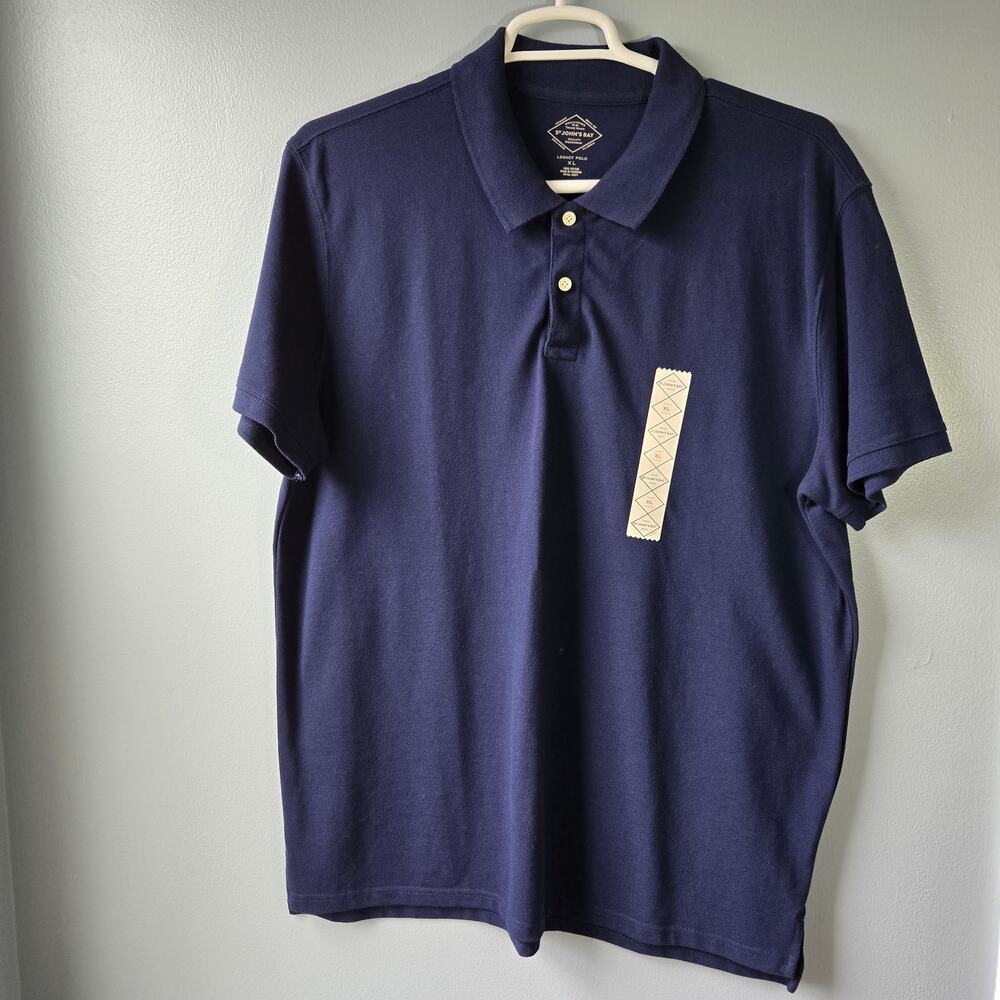 St. John's Bay Men's 2 Button Short Sleeve Polo Shirt with Collar Dk Blue XL NWT